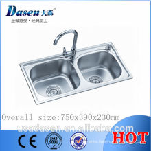 Dasen on sale 750*390 flexible drain pipe sink malaysia commercial kitchen sink stainless steel handmade kitchen sink